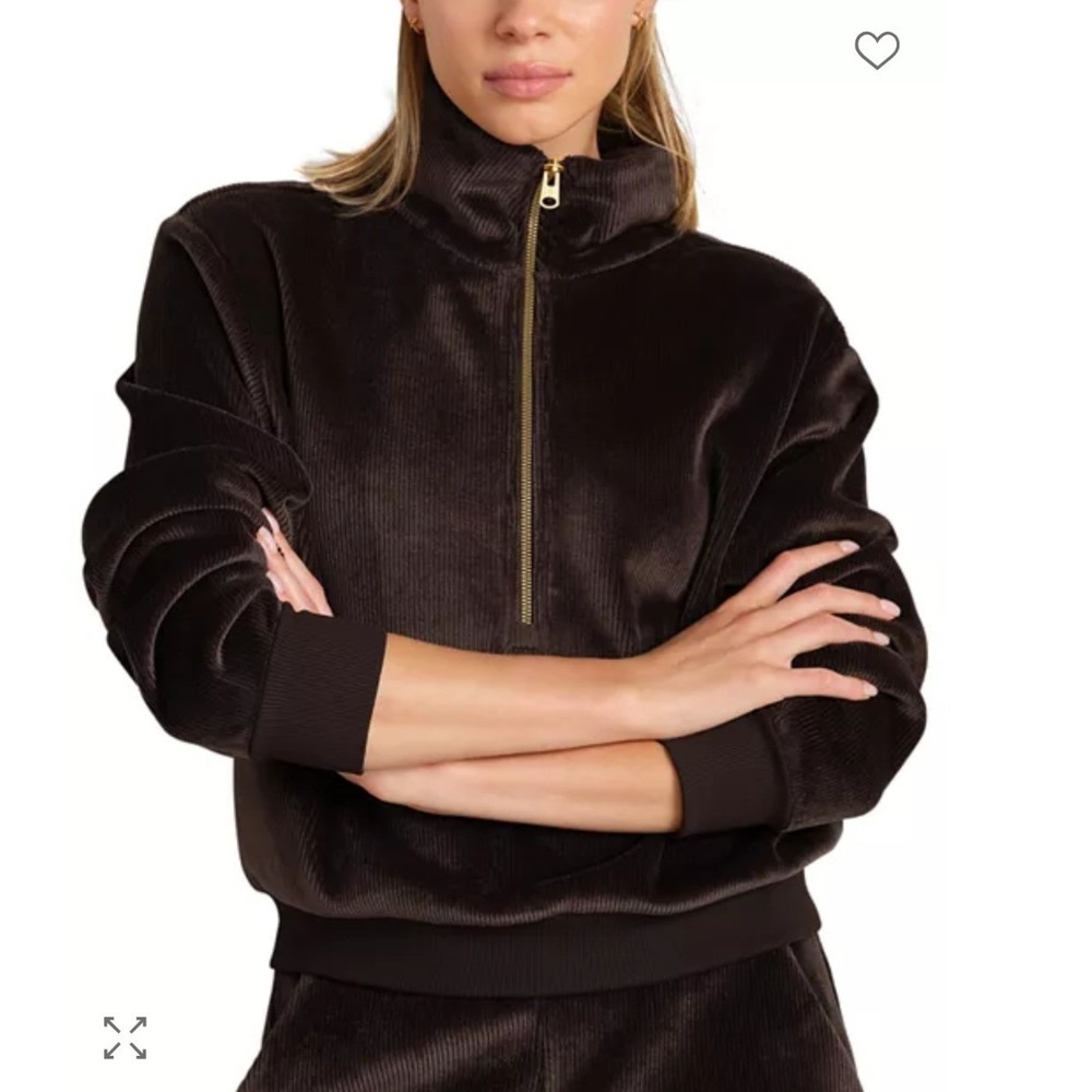 NWOT Rhone Plush Half Zip Sweatshirt Top Dark Espresso Brown Velour Corduroy  XS